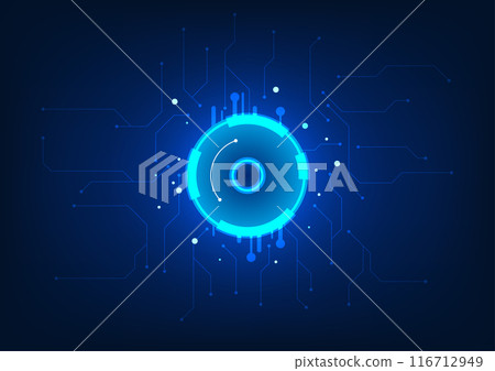 Technology abstract background. Hi-tech circles connected with technology circuits. It represents the technology of sending data to the system for processing according to commands. Vector illustration Technology abstract background. Hi-tech circles connected with technology circuits. It represents the technology of sending data to the system for processing according to commands. Vector illustration 116712949