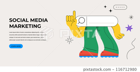 Funny characters holding binoculars, magnifying glass and spyglass telescope. Seo, searching 116712980