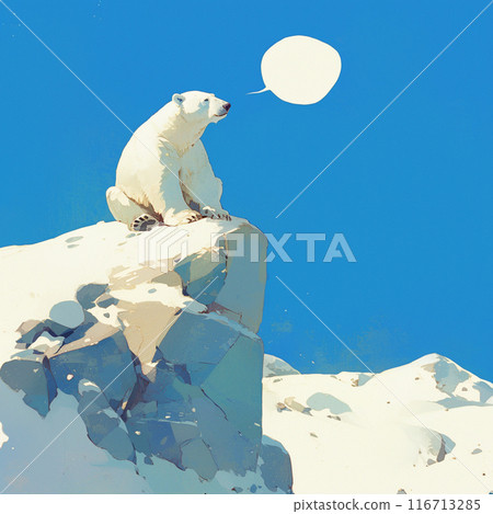 Polar bear on snow and speech bubble Polar bear on snow and speech bubble 116713285