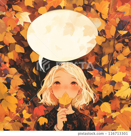 A woman enjoying autumn leaves and a speech bubble 116713301