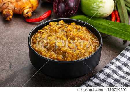 Indian cuisine Dal Tadka soup 116714591