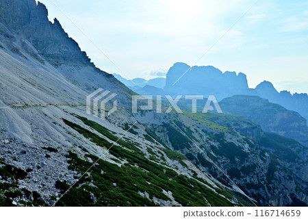 Traversing the slopes of the Tre Cime Hiking trail around the Tre Cime 116714659