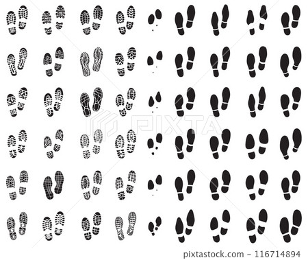 Various prints of shoes, black silhouettes on a white background Various prints of shoes, black silhouettes on a white background 116714894