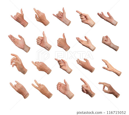 Different hand gestures, finger signs icons set, big pack, collection isolated on white background 116715052