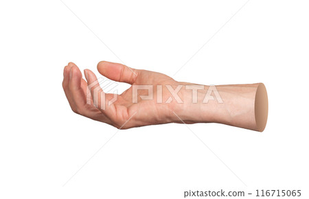 Hand reaching out, open cup-shaped palm holding something, gesture isolated on white background Hand reaching out, open cup-shaped palm holding something, gesture isolated on white background 116715065