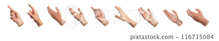 Index finger indicating, pointing. Hand touching, reaching out, pointer isolated on white background 116715084