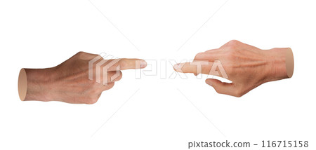 Tow hands, index fingers indicating, pointing at each other, isolated on white background Tow hands, index fingers indicating, pointing at each other, isolated on white background 116715158