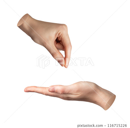 Hand giving to other, another who taking, begging isolated on white background 116715226