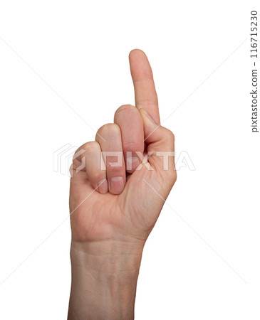 Index finger pointing up isolated on white background 116715230