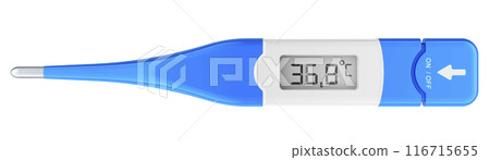 Blue Digital Medical Thermometer. Oral thermometer with flexible tip, 3D rendering 116715655