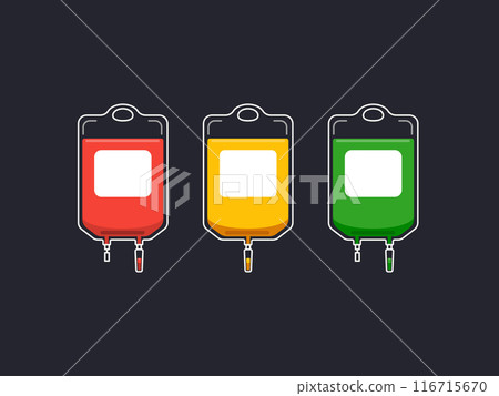 three blood bags but with different color. Isolated vector Illustration 116715670