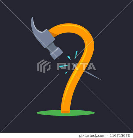 A curved hammer with a nail stabbed on the grip. Isolated Vector Illustration 116715678