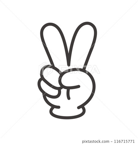 用手指表示數字 2 的手勢的向量插圖。向量資料可讓您更改輪廓線的線寬 116715771