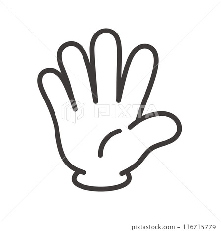 Vector illustration of a hand sign representing the number 5 with fingers. The vector data allows you to change the line width of the outline. 116715779
