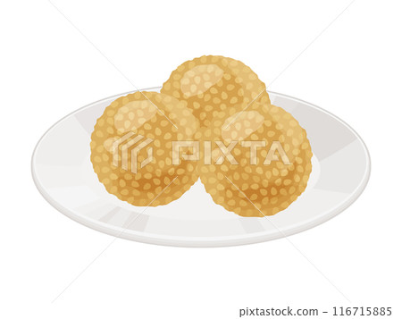 Illustration of sesame balls on a plate 116715885