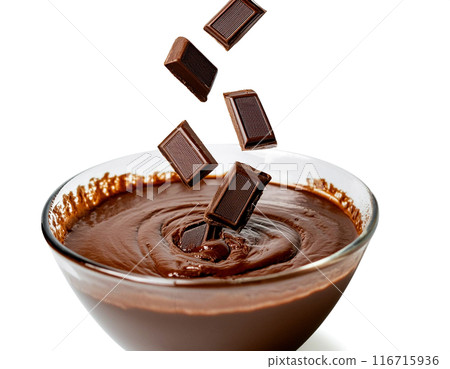 Image of melting chocolate bar for confectionery on white background Image of melting chocolate bar for confectionery on white background 116715936