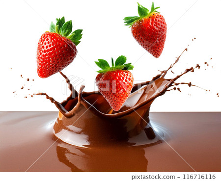 草莓和巧克力醬的動態圖像,白色背景上的切口 草莓和巧克力醬的動態圖像,白色背景上的切口 116716116