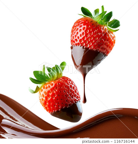 草莓巧克力浸白色背景的圖像 116716144