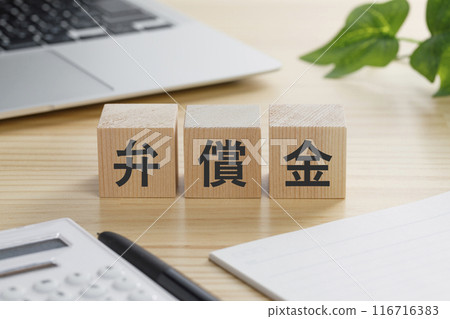 一塊積木，上面寫著補償。 116716383