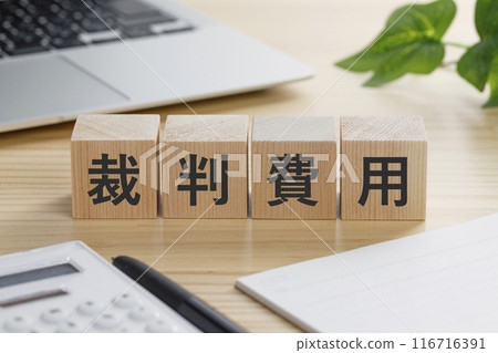 一塊寫著「法院費用」的積木 一塊寫著「法院費用」的積木 116716391