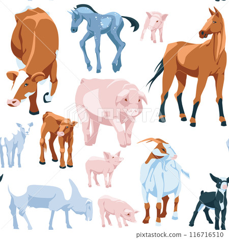 Pattern of domestic animals. Flat vector illustration. Agriculture and farming. 116716510