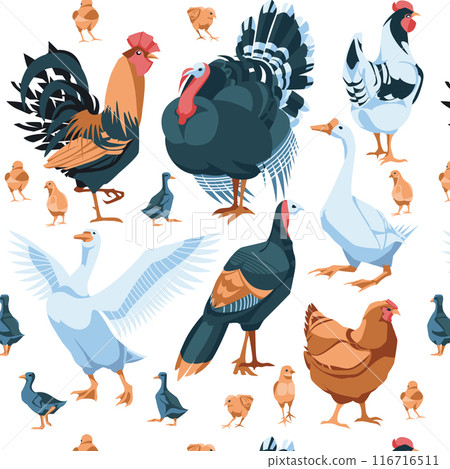 Pattern of domestic farm animals. Vector flat illustration. Farming and agriculture 116716511