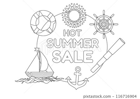 Summer Sale Coloring Page with Nautical Theme 116716904