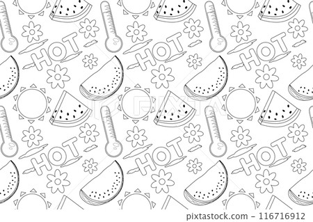 Summer Coloring Page with Fun Elements 116716912
