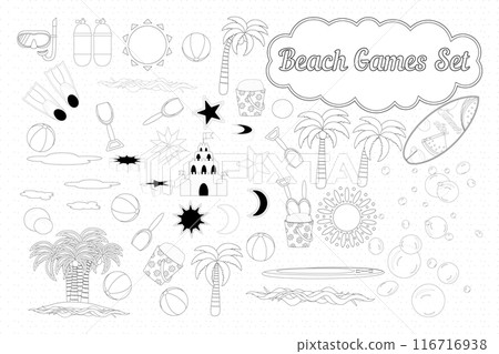 Beach Games Coloring Page Set Beach Games Coloring Page Set 116716938