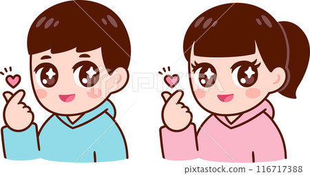 Cute boy and girl making finger heart gesture 116717388