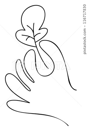 Leaf in hand doodle icon. Simple line vector illustration for children book, web design nature study the environment Leaf in hand doodle icon. Simple line vector illustration for children book, web design nature study the environment 116717830