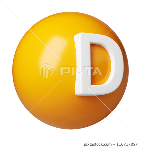 3D Vitamin D round sphere capsule orange golden pharmacy icon. Beauty nutrition skincare. Complex for product design. Medical and scientific concept. Isolated white background 3D Vitamin D round sphere capsule orange golden pharmacy icon. Beauty nutrition skincare. Complex for product design. Medical and scientific concept. Isolated white background 116717857