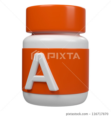 3D tube Vitamin A mockup tablet pharmacy icon. For science and beauty pharmacy cosmetic conceptual isolated on white background 3D tube Vitamin A mockup tablet pharmacy icon. For science and beauty pharmacy cosmetic conceptual isolated on white background 116717870
