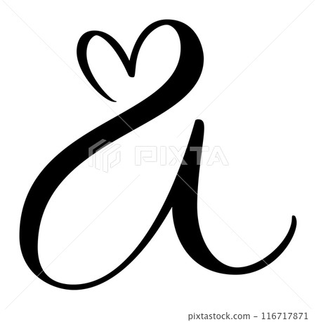 Script capital font logo calligraphy love letter A initial. Hand drawn vector brush style flourish. Vintage heart monogram. Valentine flourish element. Sign for page decoration design illustration Script capital font logo calligraphy love letter A initial. Hand drawn vector brush style flourish. Vintage heart monogram. Valentine flourish element. Sign for page decoration design illustration 116717871