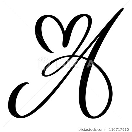 Script capital font logo calligraphy love letter A. Hand drawn vector brush style flourish. Vintage heart monogram. Valentine flourish element. Sign for page decoration design illustration, wedding Script capital font logo calligraphy love letter A. Hand drawn vector brush style flourish. Vintage heart monogram. Valentine flourish element. Sign for page decoration design illustration, wedding 116717910