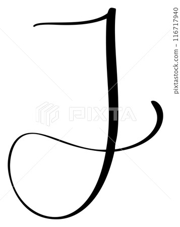 Hand drawn vector calligraphy letter capital J. Script font logo initials. Handwritten brush style flourish 116717940