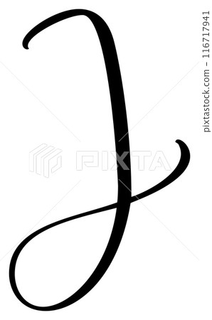 Vector calligraphy hand drawn letter J drop cap. Script font logo icon. Handwritten brush style 116717941