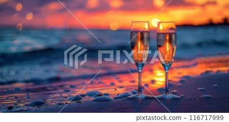 Champagne Toasts at Sunset Beach 116717999