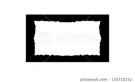 Set of black rectangular frames with jagged uneven edges isolated on white background. Vector . 116718152