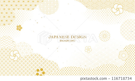 Golden Japanese style background/Japanese patterns and abstract shapes Golden Japanese style background/Japanese patterns and abstract shapes 116718734