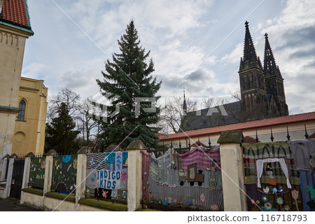 Basilica of St. Peter and St. Paul, neo-Gothic church in Vysehrad fortress in Prague, Czech Republic 116718793
