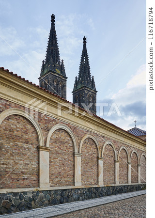 Basilica of St. Peter and St. Paul, neo-Gothic church in Vysehrad fortress in Prague, Czech Republic 116718794
