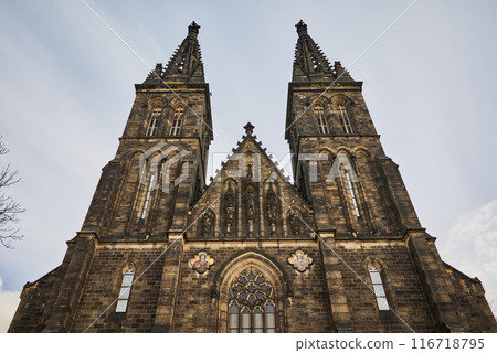 Basilica of St. Peter and St. Paul, neo-Gothic church in Vysehrad fortress in Prague, Czech Republic 116718795