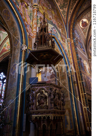 Interior of Basilica of St. Peter and St. Paul, neo-Gothic church in Vysehrad fortress in Prague, Czech Republic Interior of Basilica of St. Peter and St. Paul, neo-Gothic church in Vysehrad fortress in Prague, Czech Republic 116718799
