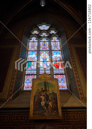 Interior of Basilica of St. Peter and St. Paul, neo-Gothic church in Vysehrad fortress in Prague, Czech Republic 116718802