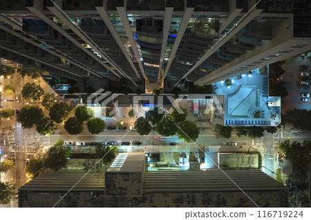 Aerial view of downtown district of Atlanta city in Georgia, USA. Brightly illuminated street in modern american midtown 116719224