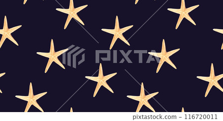 Starfish Watercolor Under the sea hand drawn seamless pattern on a dark blue background. For fabric, textiles, baby clothes, wallpaper, marine beach design. Starfish Watercolor Under the sea hand drawn seamless pattern on a dark blue background. For fabric, textiles, baby clothes, wallpaper, marine beach design. 116720011