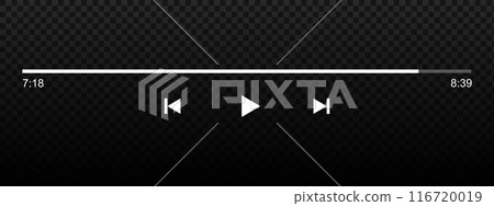 Audio or video player interface template with progress loading bar, play, rewind and fast forward buttons. Mediaplayer playback panel in mobile application. Vector graphic illustration Audio or video player interface template with progress loading bar, play, rewind and fast forward buttons. Mediaplayer playback panel in mobile application. Vector graphic illustration 116720019