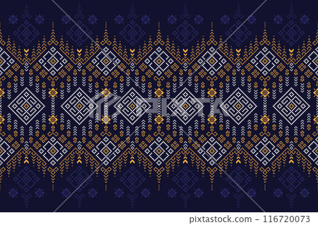 Fabric pixel abstract geometric pattern Thai stye design for clothing, fabric, background, wallpaper, wrapping, batik. Knitwear, Embroidery style. Aztec geometric art ornament print. Fabric pixel abstract geometric pattern Thai stye design for clothing, fabric, background, wallpaper, wrapping, batik. Knitwear, Embroidery style. Aztec geometric art ornament print. 116720073