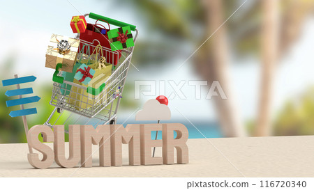 The Shopping cart and Gift box for  summer sale concept 3d rendering. 116720340